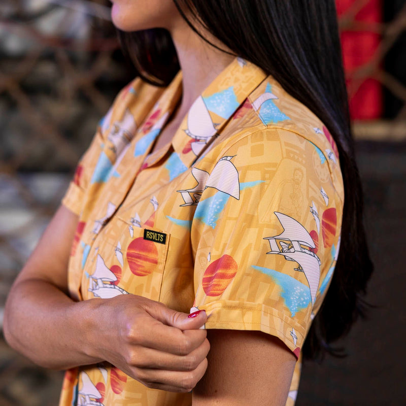 RSVLTS Lando's Gamble Women's KUNUFLEX Short Sleeve Shirt in Orange — detail 5