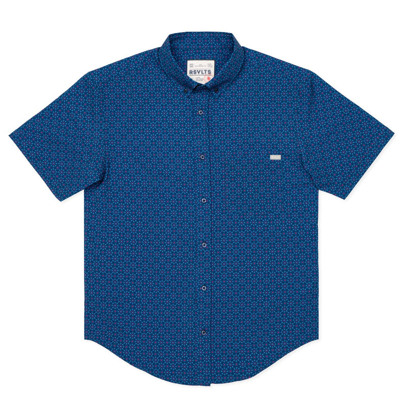 RSVLTS Quantum Kaleidoscope KUNUFLEX Short Sleeve Shirt in Blue — detail 5