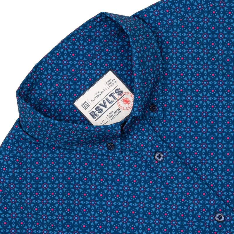 RSVLTS Quantum Kaleidoscope KUNUFLEX Short Sleeve Shirt in Blue — detail 6