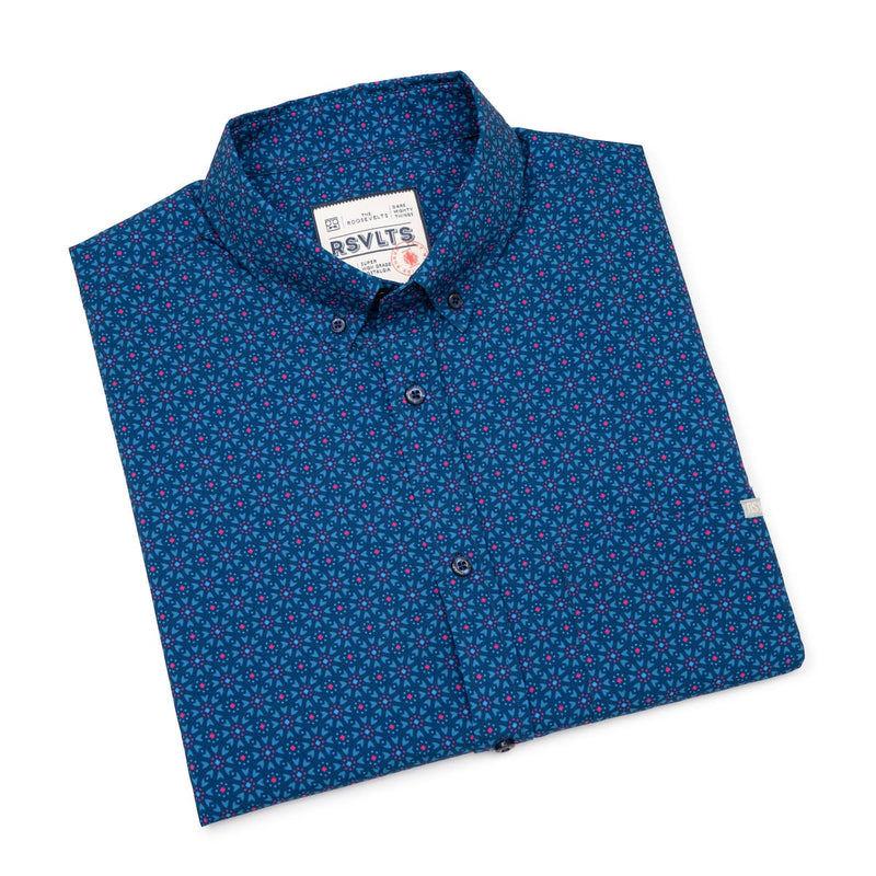RSVLTS Quantum Kaleidoscope KUNUFLEX Short Sleeve Shirt in Blue — detail 8