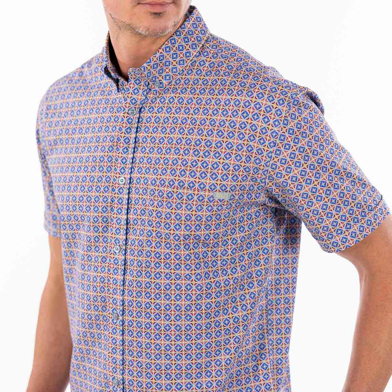 RSVLTS Spanish Tile KUNUFLEX Short Sleeve Shirt in Blue — front view