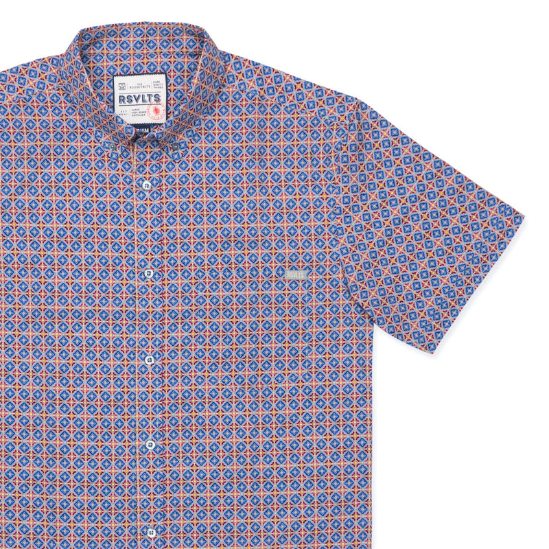 RSVLTS Spanish Tile KUNUFLEX Short Sleeve Shirt in Blue — detail 2