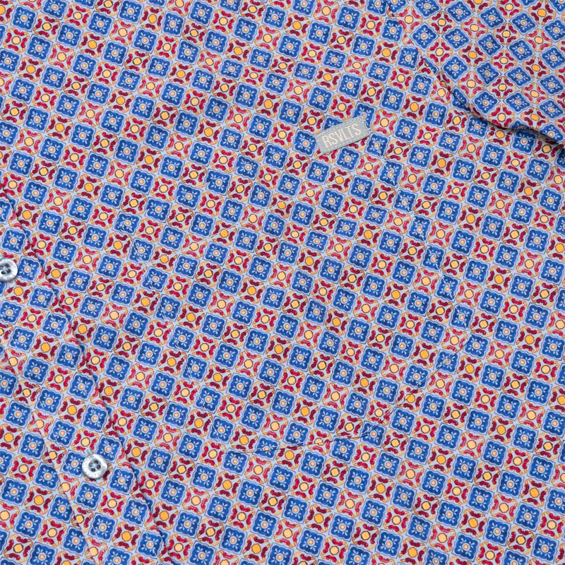 RSVLTS Spanish Tile KUNUFLEX Short Sleeve Shirt in Blue — detail 4