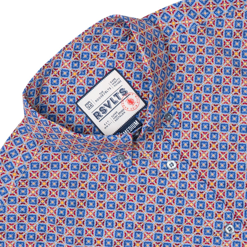 RSVLTS Spanish Tile KUNUFLEX Short Sleeve Shirt in Blue — detail 7