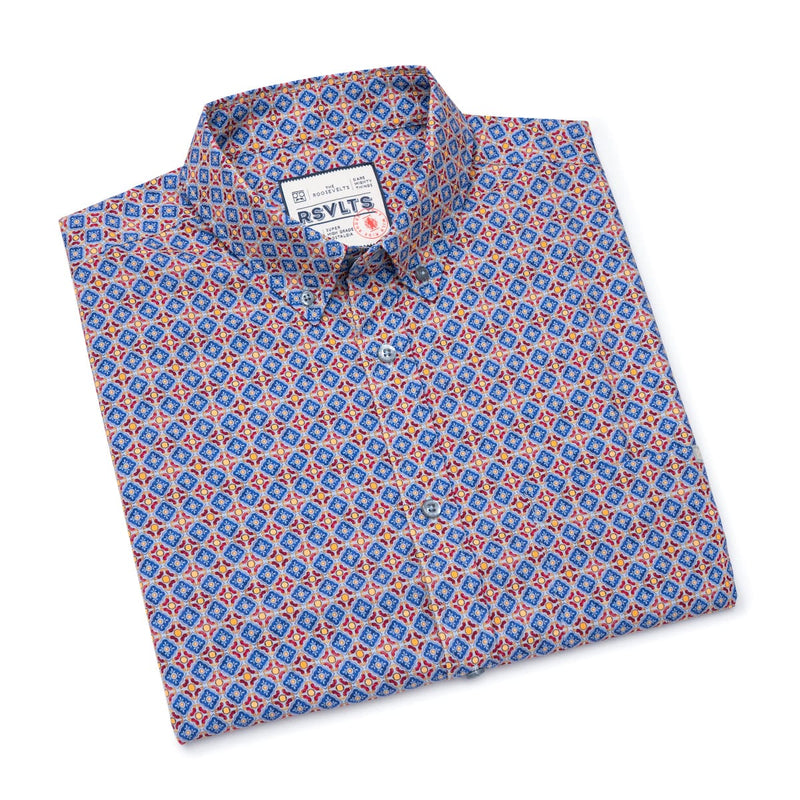 RSVLTS Spanish Tile KUNUFLEX Short Sleeve Shirt in Blue — detail 8