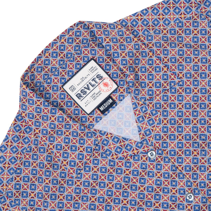 RSVLTS Spanish Tile Women's KUNUFLEX Short Sleeve Shirt in Blue — detail 3