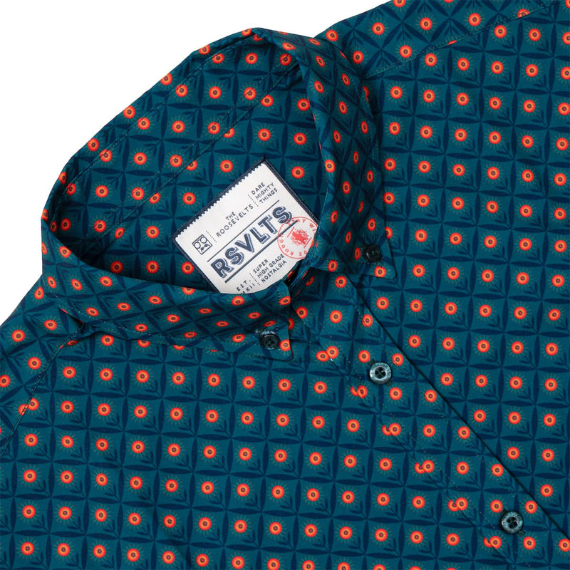 RSVLTS Here Comes the Sunflower KUNUFLEX Short Sleeve Shirt in Blue — detail 6