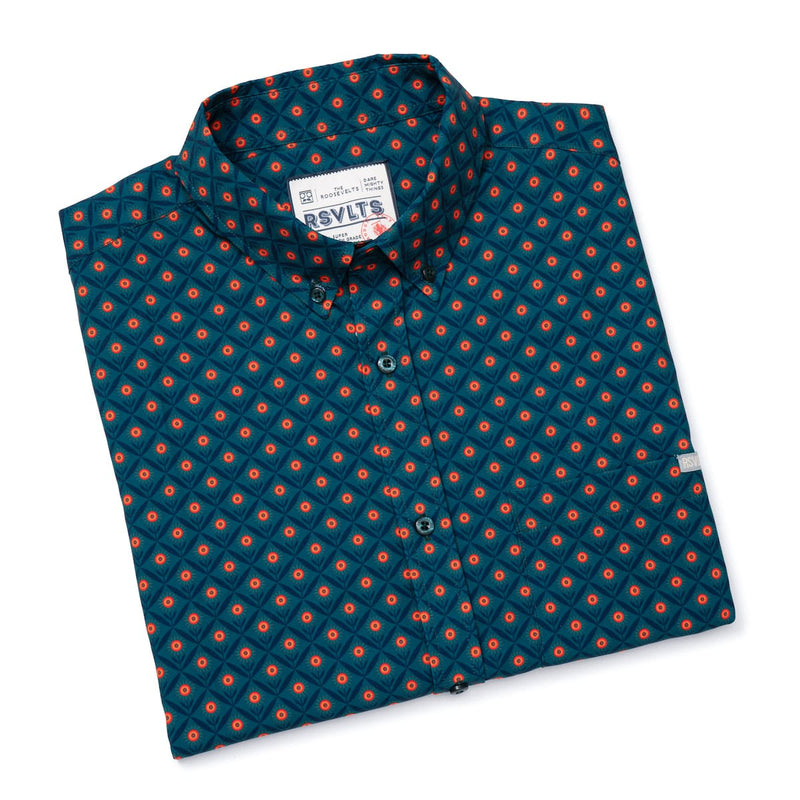 RSVLTS Here Comes the Sunflower KUNUFLEX Short Sleeve Shirt in Blue — detail 8