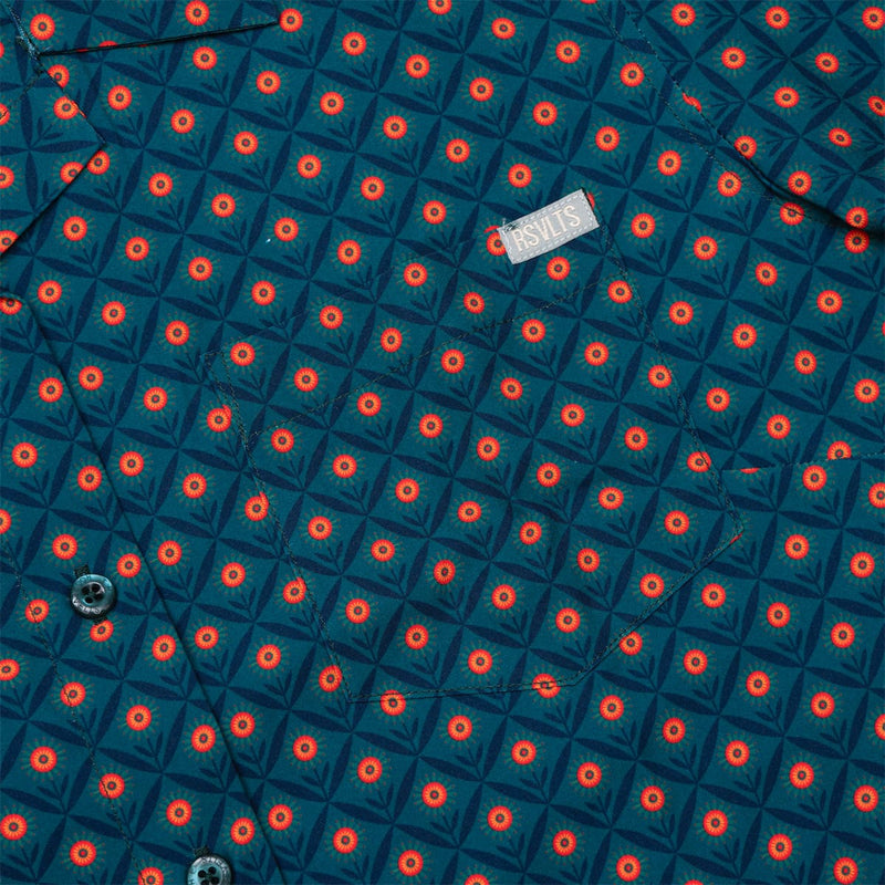RSVLTS Here Comes the Sunflower Women's KUNUFLEX Short Sleeve Shirt in Blue — detail 2