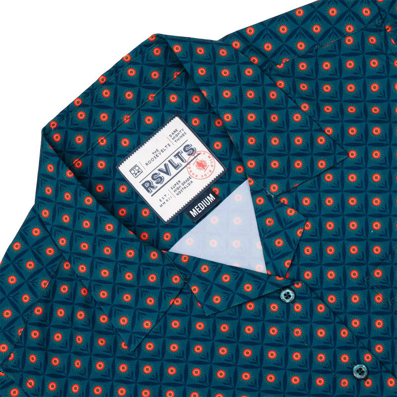 RSVLTS Here Comes the Sunflower Women's KUNUFLEX Short Sleeve Shirt in Blue — detail 3