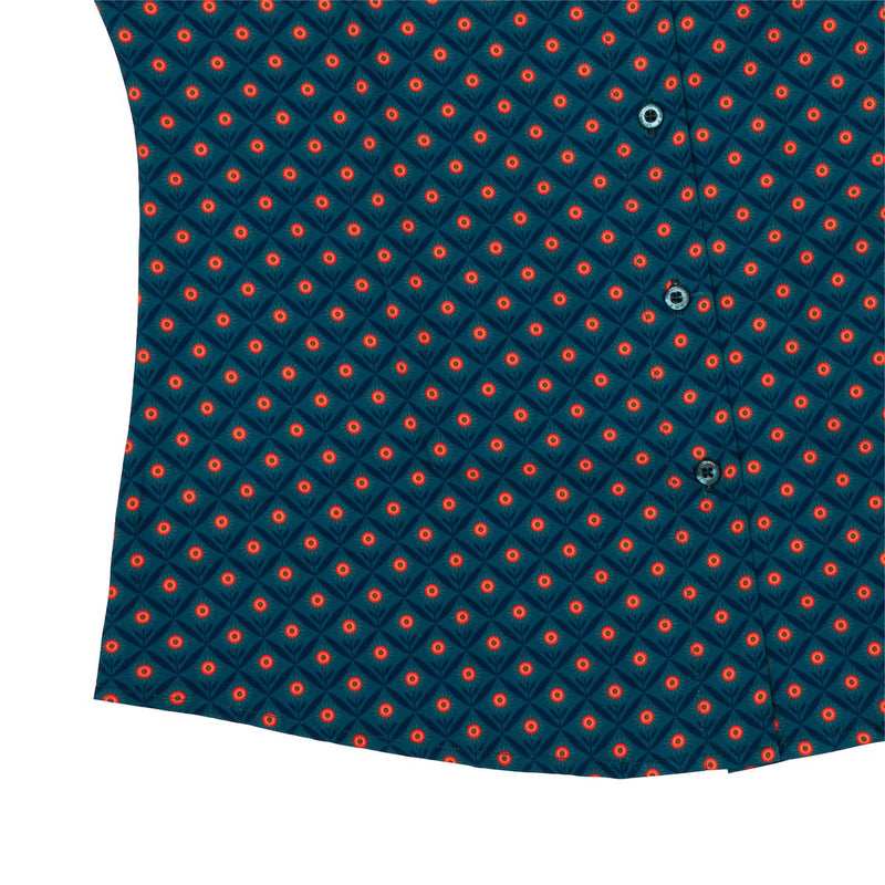 RSVLTS Here Comes the Sunflower Women's KUNUFLEX Short Sleeve Shirt in Blue — detail 4