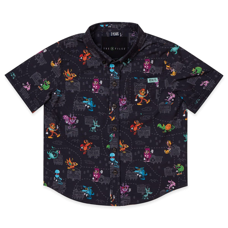 RSVLTS Cryptid Country Preschool KUNUFLEX Short Sleeve Shirt in Black — front view