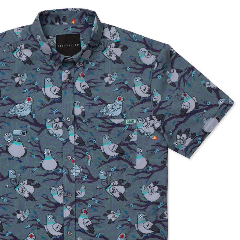RSVLTS Bird Watching KUNUFLEX Short Sleeve Shirt in Gray — front view