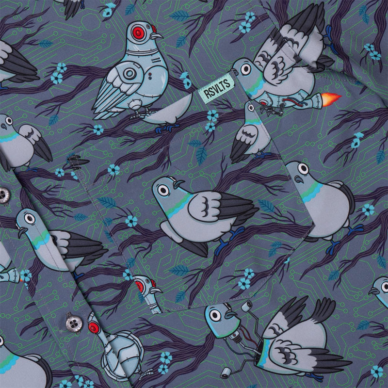 RSVLTS Bird Watching KUNUFLEX Short Sleeve Shirt in Gray — detail 2