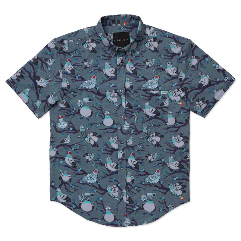 RSVLTS Bird Watching KUNUFLEX Short Sleeve Shirt in Gray — detail 3
