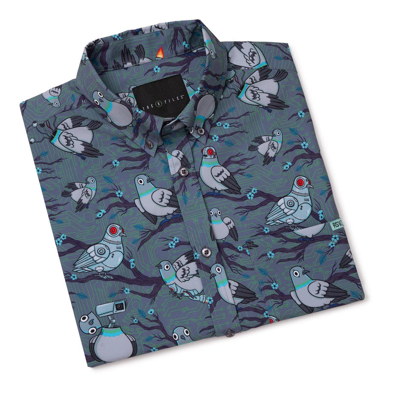 RSVLTS Bird Watching KUNUFLEX Short Sleeve Shirt in Gray — detail 6