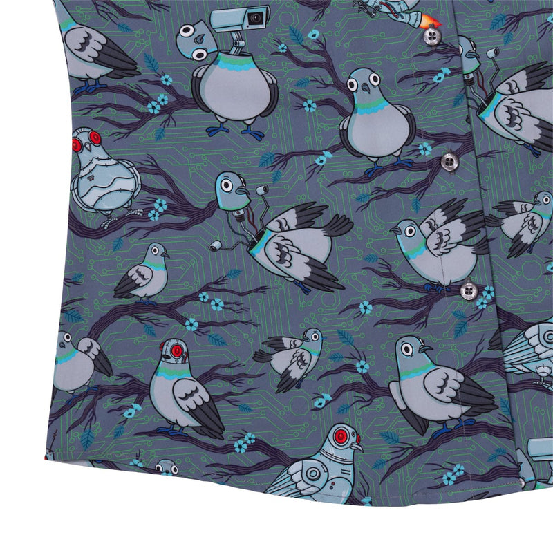 RSVLTS Bird Watching Women's KUNUFLEX Short Sleeve Shirt in Gray — detail 4