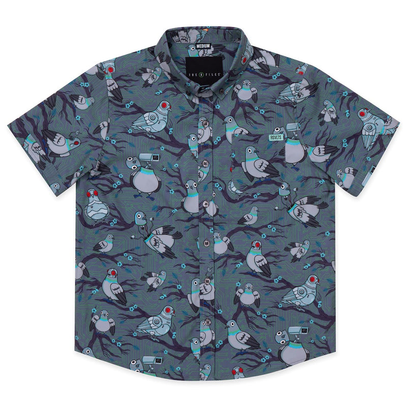 RSVLTS Bird Watching Youth KUNUFLEX Short Sleeve Shirt in Gray — front view