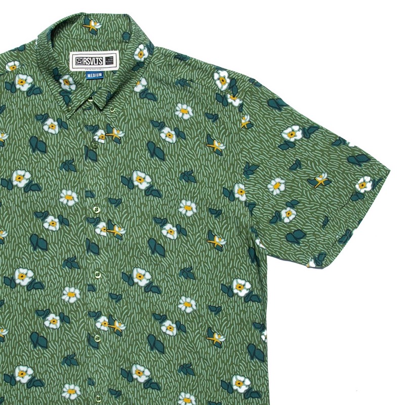 RSVLTS Wild Roses Light Green KUNUFLEX Short Sleeve Shirt — front view
