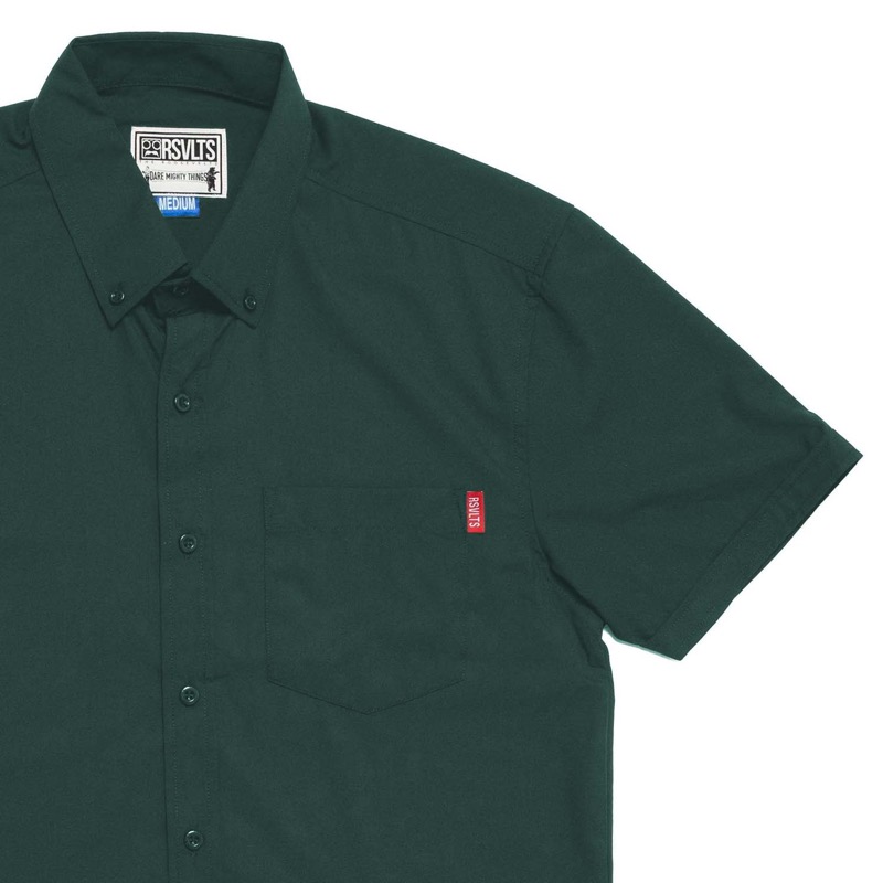 RSVLTS Brian Pandana Forest Green KUNUFLEX Short Sleeve Shirt — front view