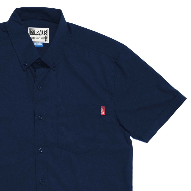 RSVLTS Navy Bamboo Short Sleeve Shirt in Dark Blue — front view