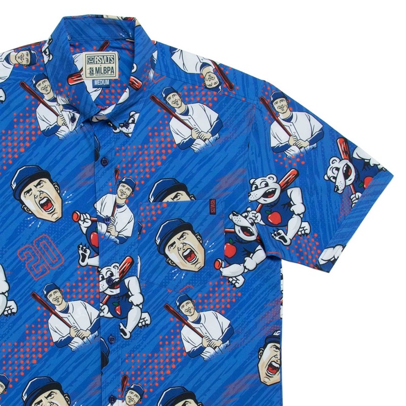 RSVLTS Pete Alonso KUNUFLEX Short Sleeve Shirt in Blue — front view