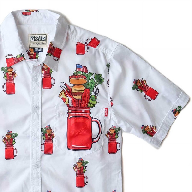 RSVLTS Sunday Bloody Funday White KUNUFLEX Short Sleeve Shirt — front view
