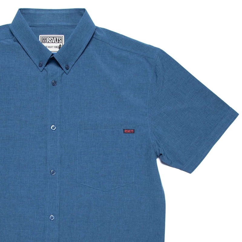 RSVLTS Navy Blue KUNUFLEX Short Sleeve Shirt in Blue — front view