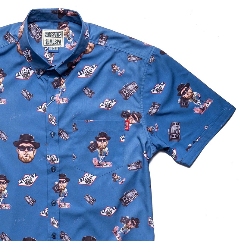 RSVLTS Max Muncy That Funky Muncy KUNUFLEX Short Sleeve Shirt in Blue — front view