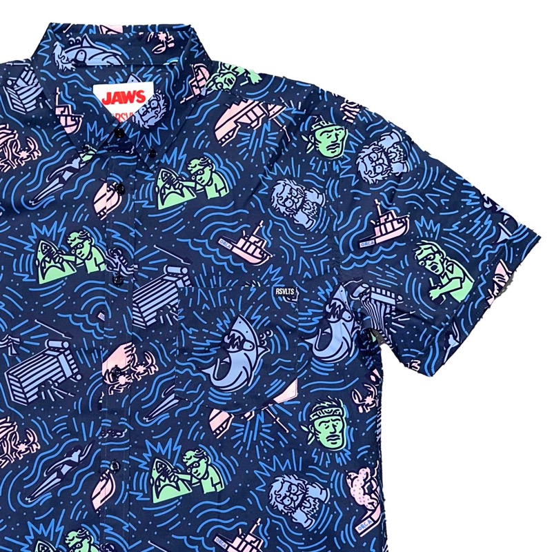 RSVLTS 10,000 Dollar Bounty KUNUFLEX Short Sleeve Shirt in Dark Blue — front view