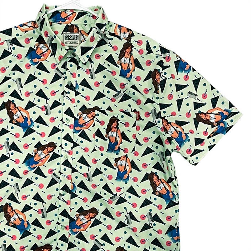 RSVLTS Kapow Green KUNUFLEX Short Sleeve Shirt — front view