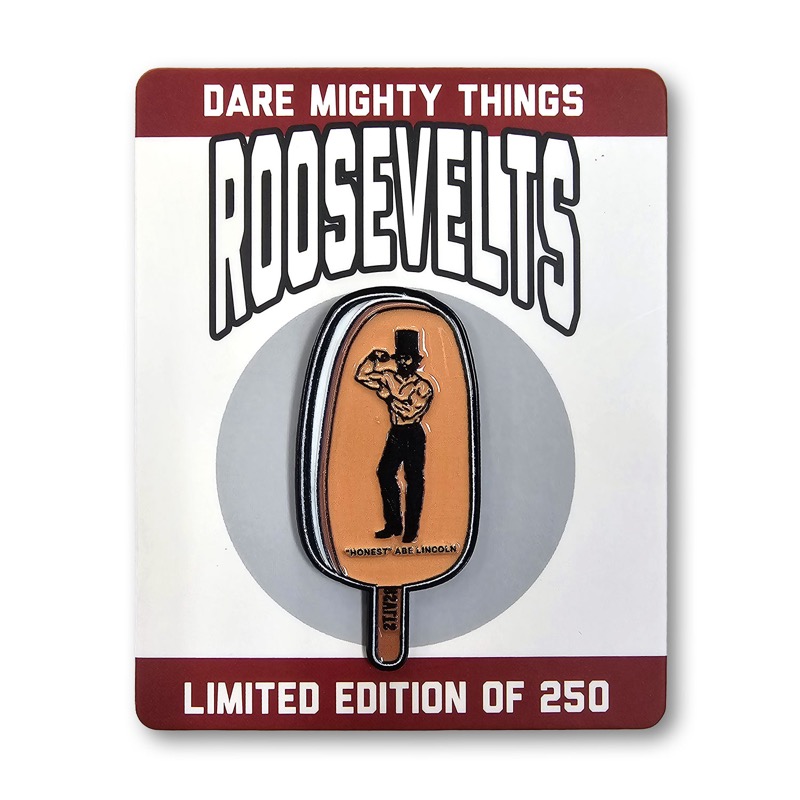 RSVLTS Mt Crushmore (Honest Abe Lincoln) Enamel Pin in Brown/Tan — front view