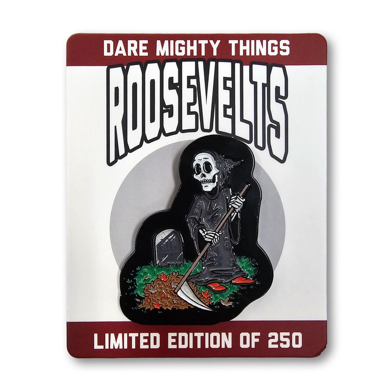 RSVLTS Reaper’s Delight (Tombstone) Enamel Pin in Black — front view