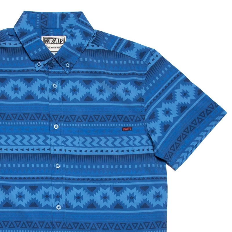 RSVLTS Aztec Blue KUNUFLEX Short Sleeve Shirt in Blue — front view