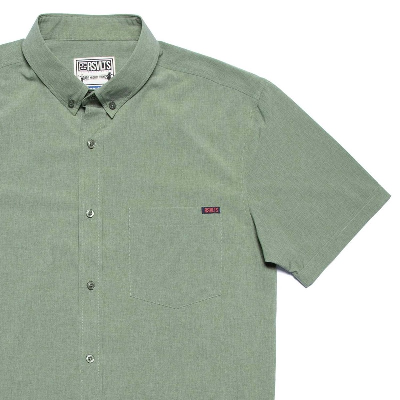 RSVLTS Heather Surplus Green KUNUFLEX Short Sleeve Shirt — front view