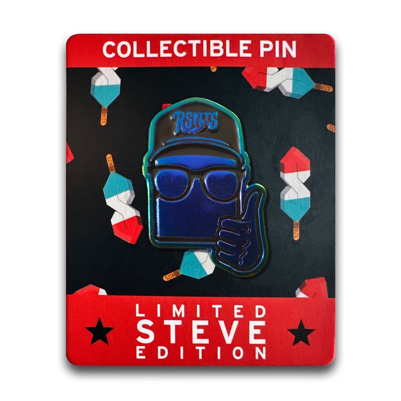 RSVLTS Stephen Gebhardt Thumbs Up (Holo) Enamel Pin in Dark Blue — front view