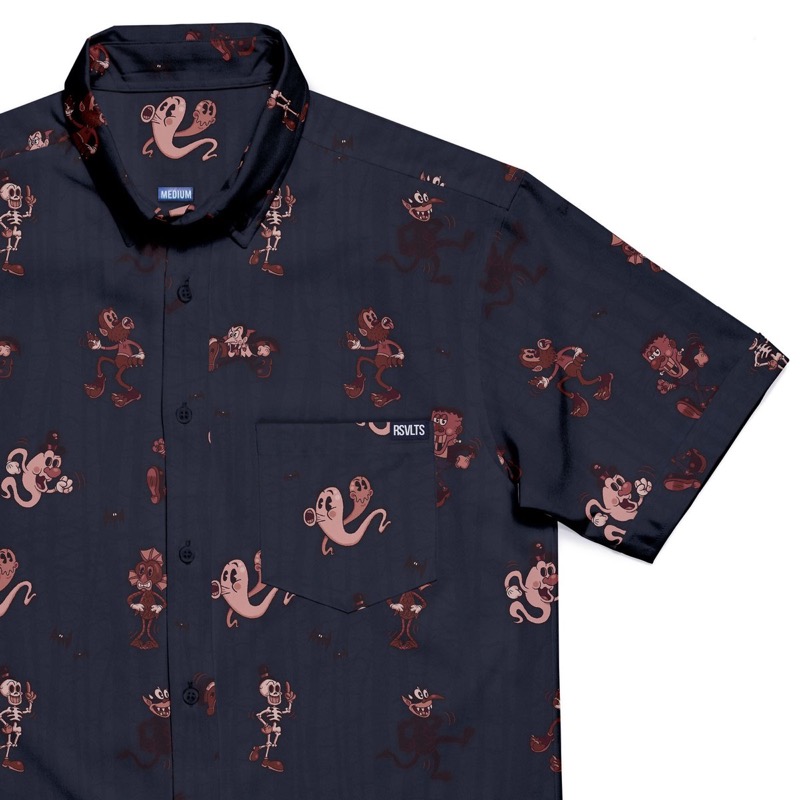 RSVLTS Spooky Soiree KUNUFLEX Short Sleeve Shirt in Gray — detail 2