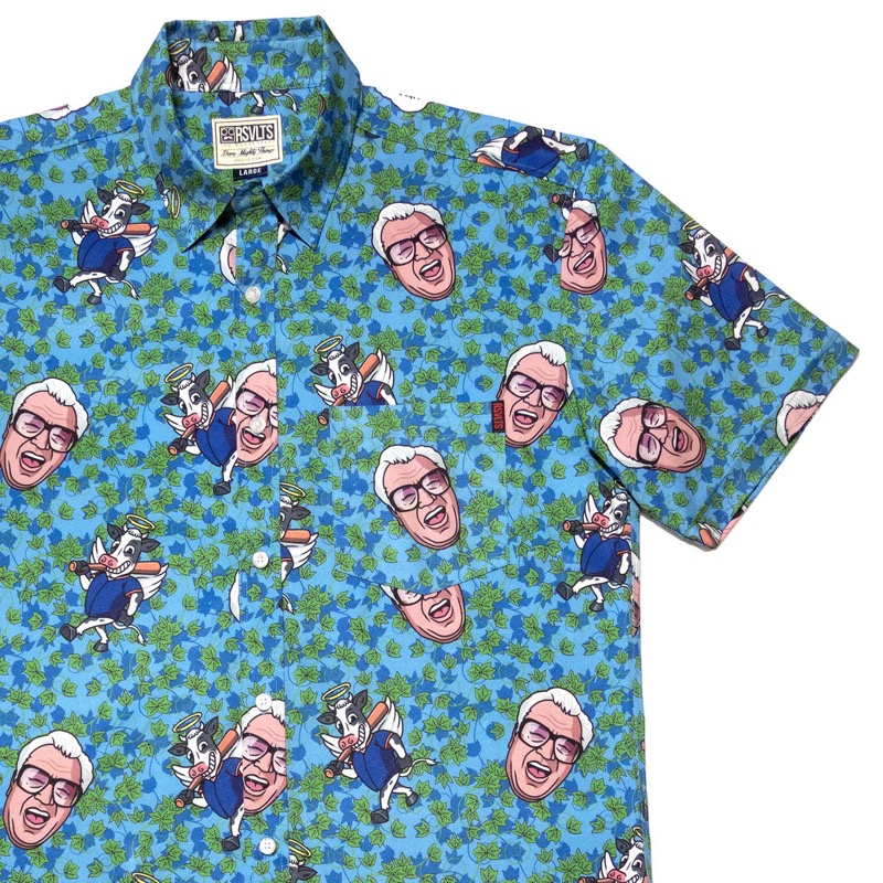 RSVLTS Harry Caray “Holy Cow!” (Meetup) KUNUFLEX Short Sleeve Shirt in Light Blue — front view
