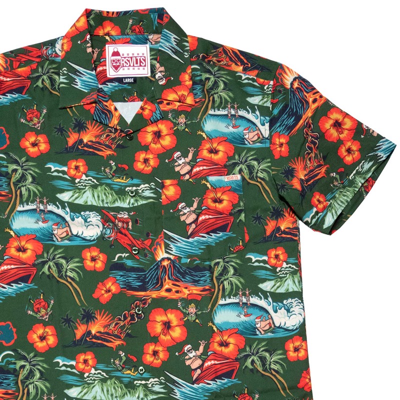 RSVLTS Santa's Extreme Adventure KUNUFLEX Short Sleeve Shirt in Green — front view