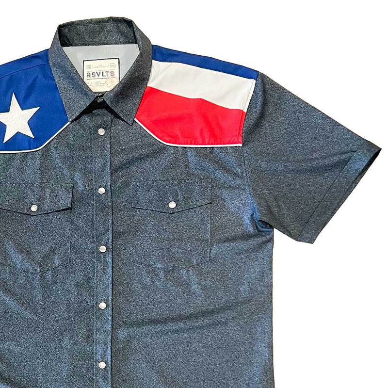 RSVLTS The Stars At Night Texas KUNUFLEX Short Sleeve Shirt in Dark Blue — front view