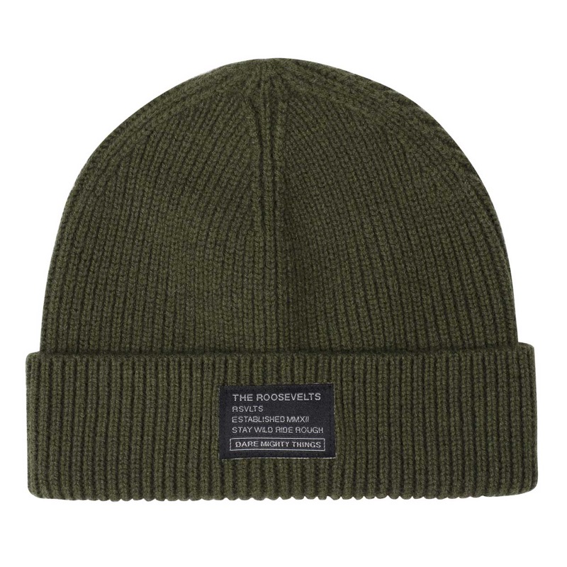RSVLTS Merino Wool Olive Beanie Beanie in Green — front view