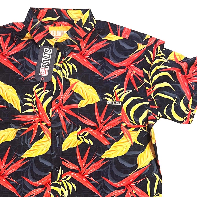 RSVLTS Yellowcard Floral KUNUFLEX Short Sleeve Shirt in Black — front view