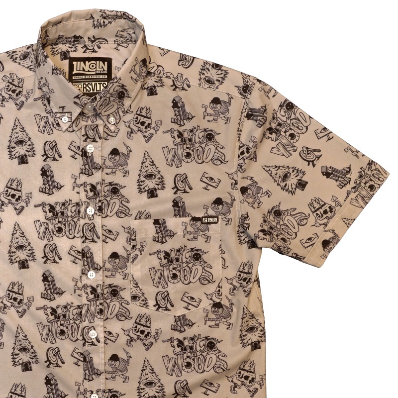 RSVLTS Into the Woods A KUNUFLEX Short Sleeve Shirt in Brown/Tan — front view