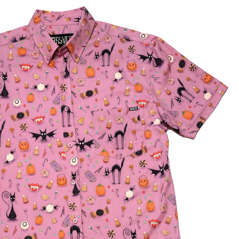 RSVLTS Cats & Bats & Candies Purple KUNUFLEX Short Sleeve Shirt — front view