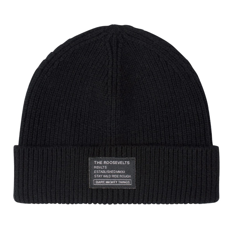 RSVLTS Merino Wool Black Beanie Beanie in Black — front view