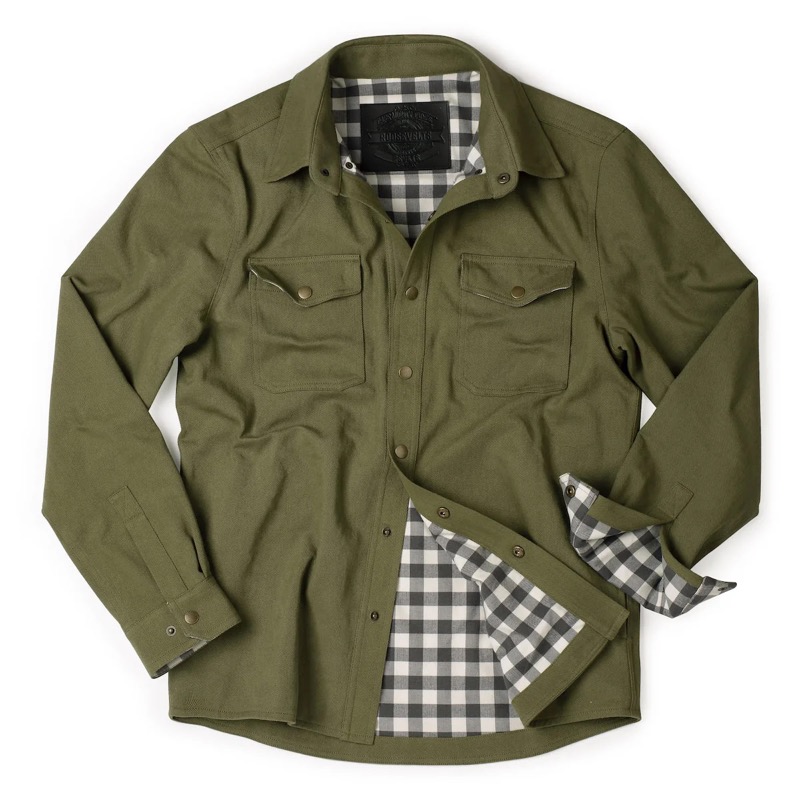 RSVLTS Olive Heavy-Duty Shirt Jacket in Green — front view