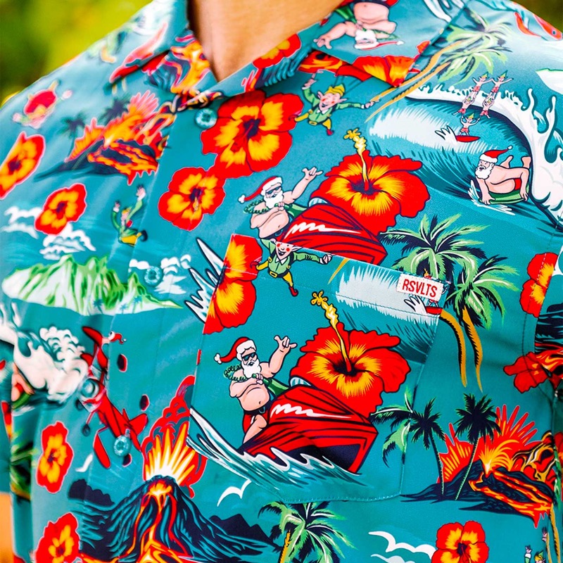 RSVLTS Santa's Extreme Adventure (colorway) KUNUFLEX Short Sleeve Shirt in Blue — front view