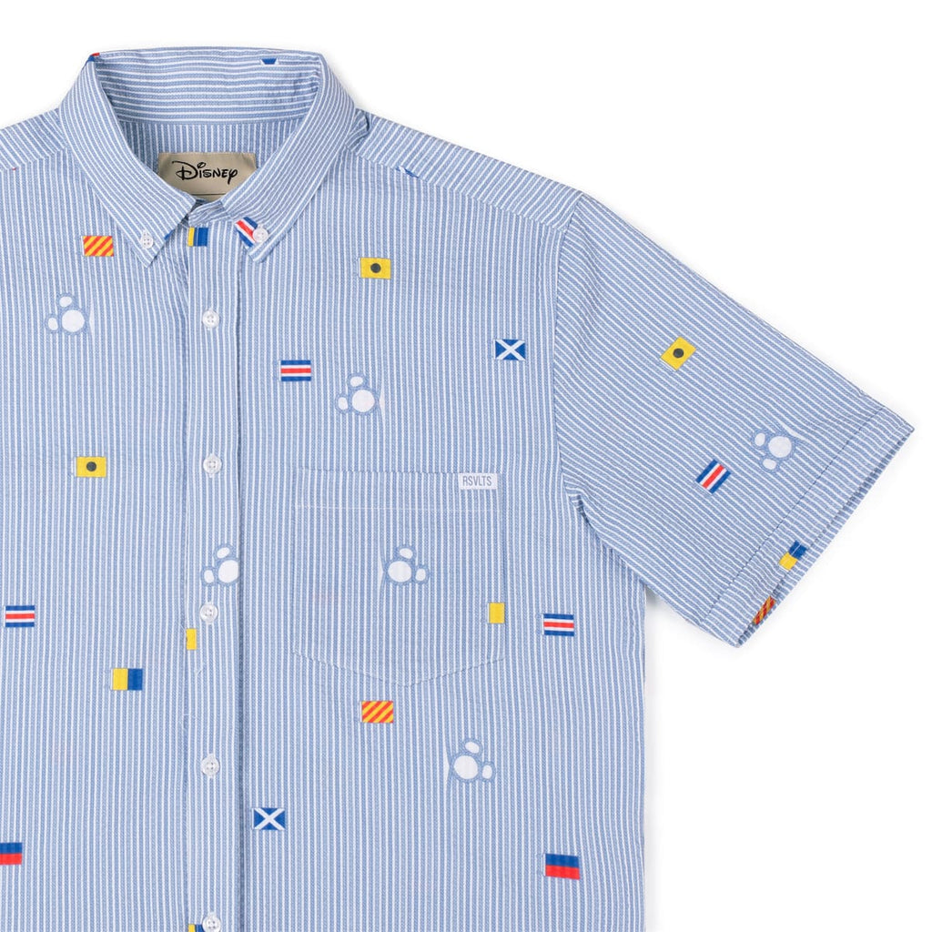 RSVLTS Maritime Mickey Stretch Seersucker Short Sleeve Shirt in Blue — front view