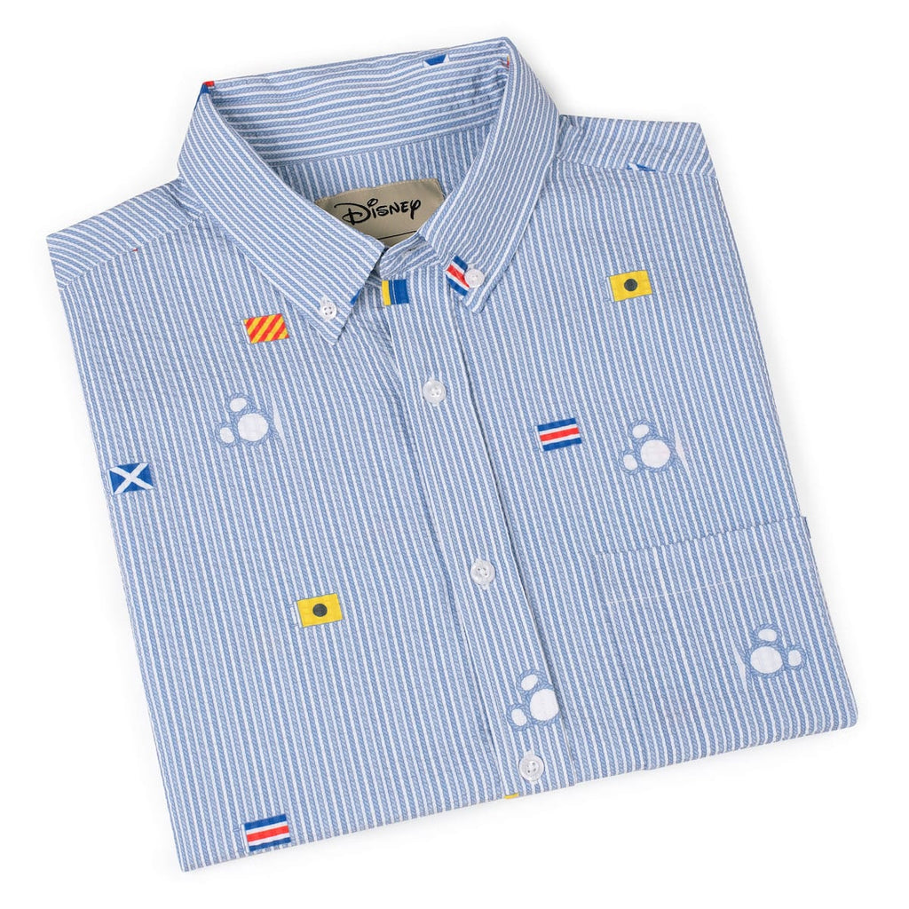 RSVLTS Maritime Mickey Stretch Seersucker Short Sleeve Shirt in Blue — detail 10