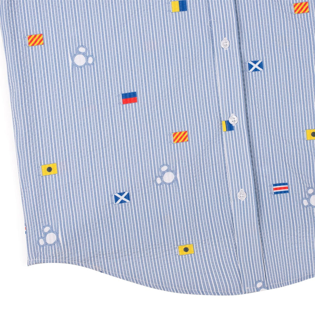 RSVLTS Maritime Mickey Stretch Seersucker Short Sleeve Shirt in Blue — detail 9